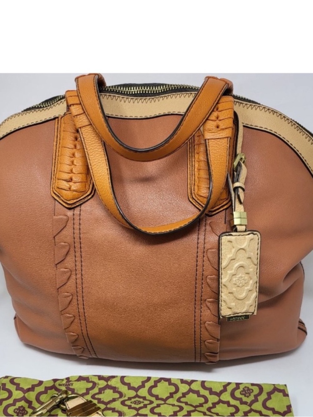 OrYANY, unique design and beautiful large pebbled leather satchel in tan color